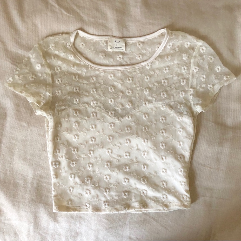 UO ivory mesh daisy crop top